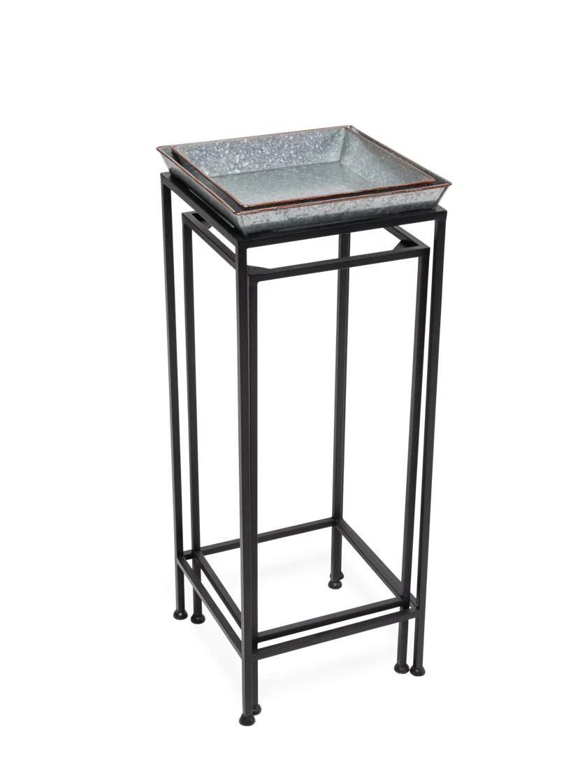 Square Nesting Plant Stands with Galvanized Trays, Set of 2 Square Nesting Plant Stands With Galvanized Trays, Set Of 2 -Gardene Supply Sales 8611976 003 tif