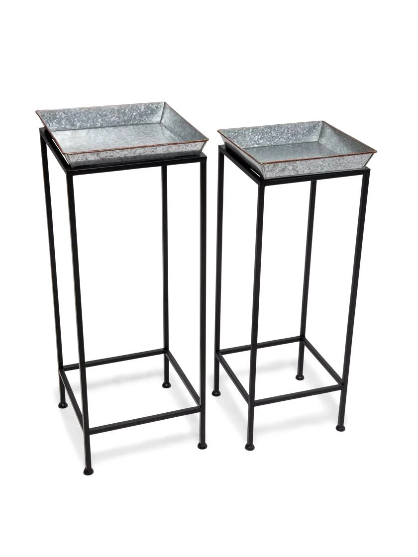 Square Nesting Plant Stands with Galvanized Trays, Set of 2 Square Nesting Plant Stands With Galvanized Trays, Set Of 2 -Gardene Supply Sales 8611976 004 tif