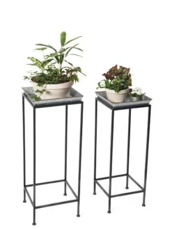 Square Nesting Plant Stands With Galvanized Trays, Set Of 2 2 Square Nesting Plant Stands With Galvanized Trays, Set Of 2 -Gardene Supply Sales 8611976 7298 tif