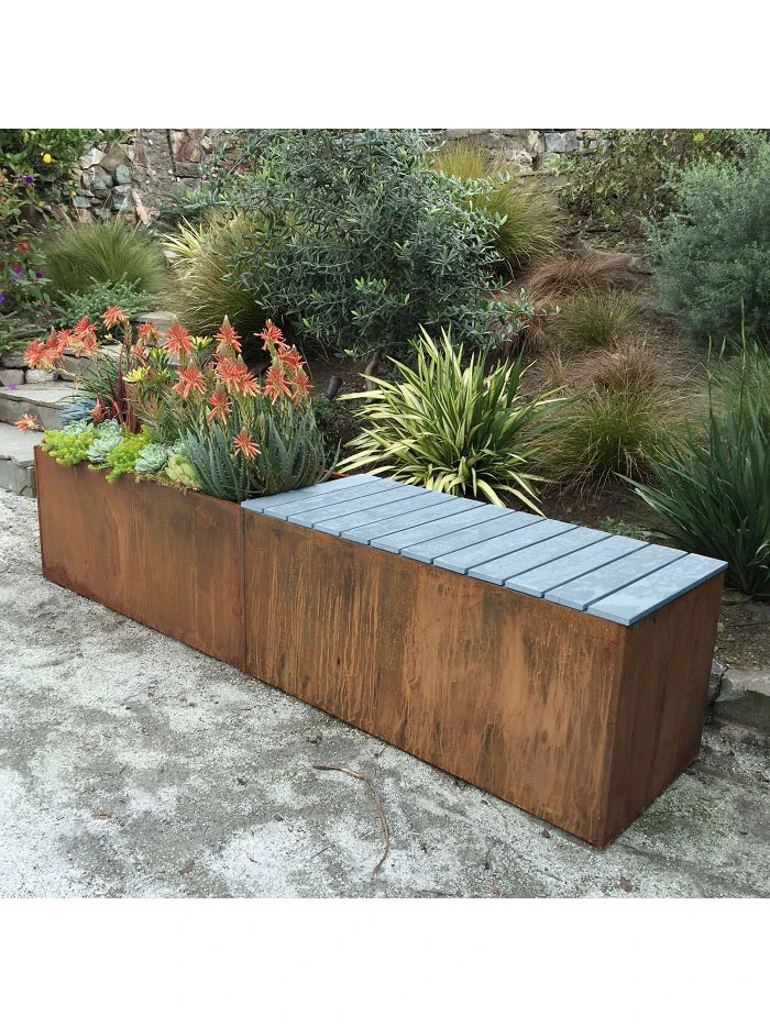 Nice Corten Trough Planters with Bench Top Nice Corten Trough Planters With Bench Top -Gardene Supply Sales 8612399 03v