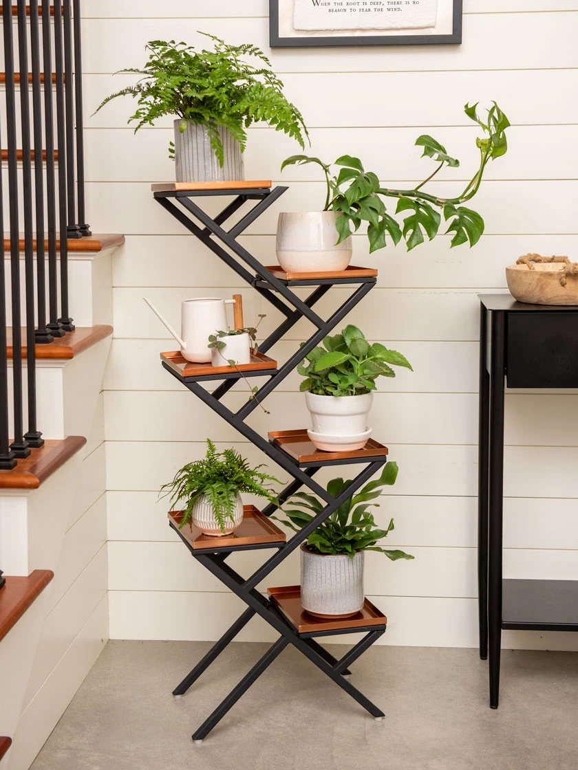 Crisscross Cascading Plant Stand with Copper Trays Crisscross Cascading Plant Stand With Copper Trays -Gardene Supply Sales 8612707 0079 crisscross cascading plant stand copper trays
