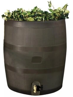 Round Rain Barrel With Planter, 35 Gallons -Gardene Supply Sales 8612856WALNT 01V tif