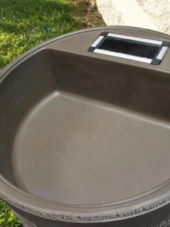 Round Rain Barrel With Planter, 35 Gallons -Gardene Supply Sales 8612856WALNT 02V tif