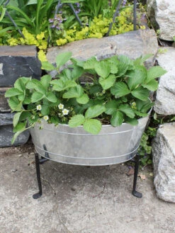 Achla Designs Mini Oval Galvanized Tub With Folding Stand