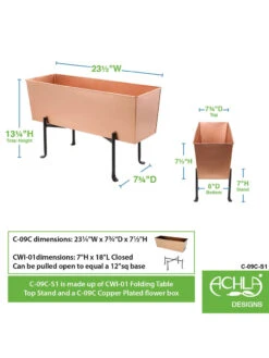 Achla Designs Copper Flower Box With Folding Stand 4 Achla Designs Copper Flower Box With Folding Stand -Gardene Supply Sales 8612914 01v